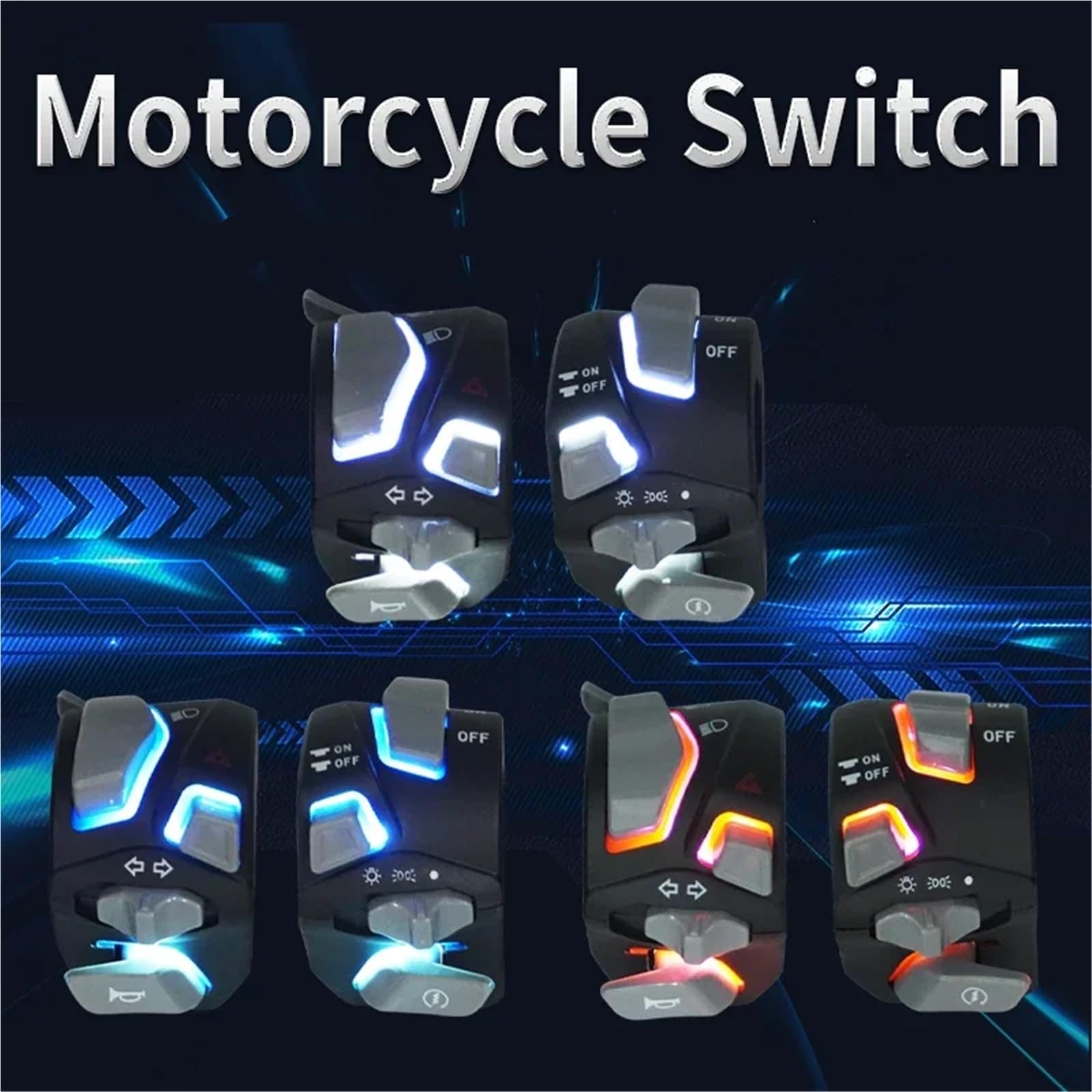 Włącznik kierownicy motocykla 7/8 ''22mm przełącznik na kierownicę motocykla światło ostrzegawcze reflektora kierunkowskaz klakson przycisk Start Kill With(Blue-Light)