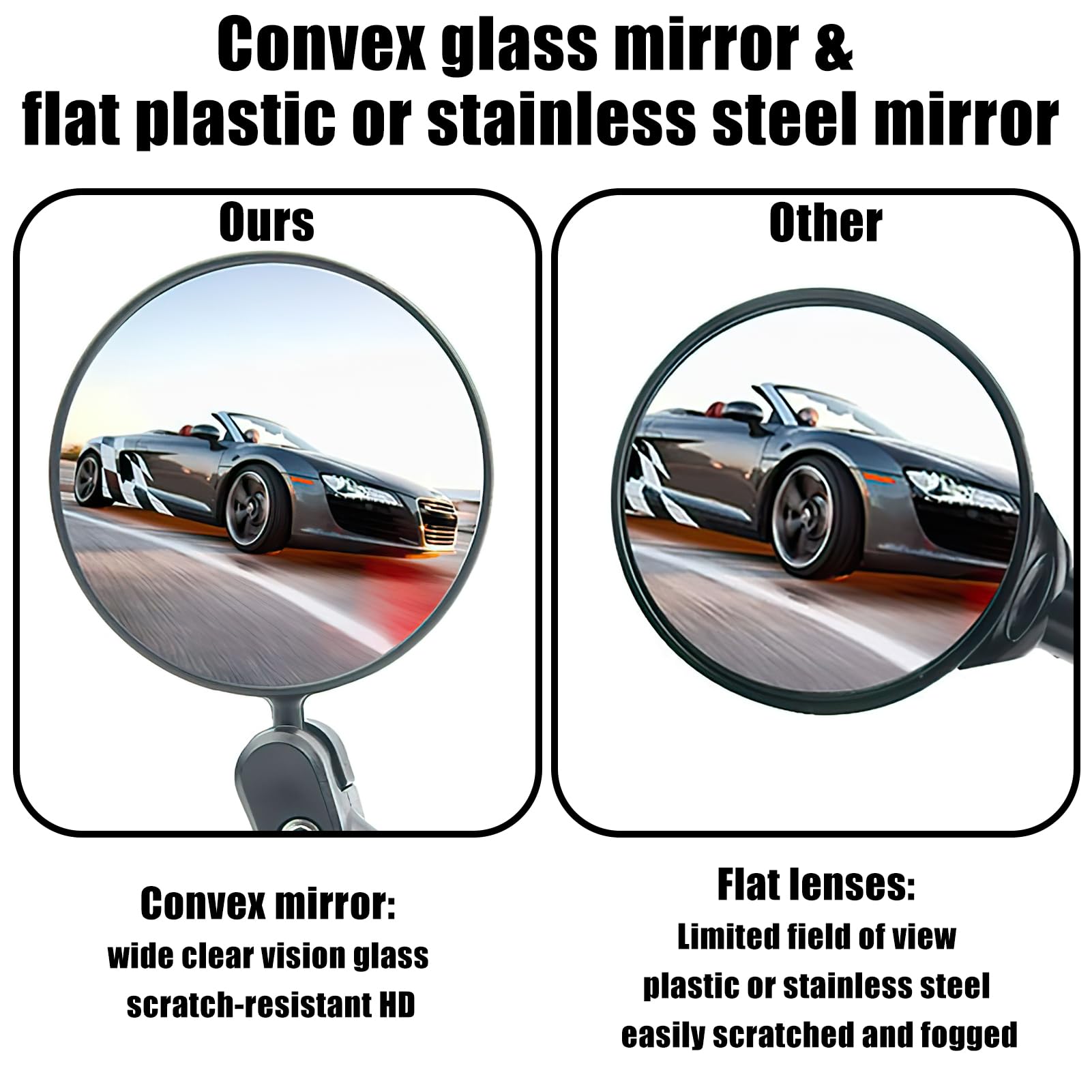 1 Paire Rétroviseurs Vélo Convexes 75mm – Verre HD Incassable, Rotation 360°, Montage Guidon 17-22mm