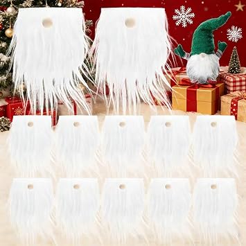 12Pcs Gnome Beards for Crafting, Gnome White Beard Fake Mustache with Wood Balls, Faux Fur Fabric Precut Gnomes Beards Wooden Balls Set for Halloween Christmas Craft Supplies