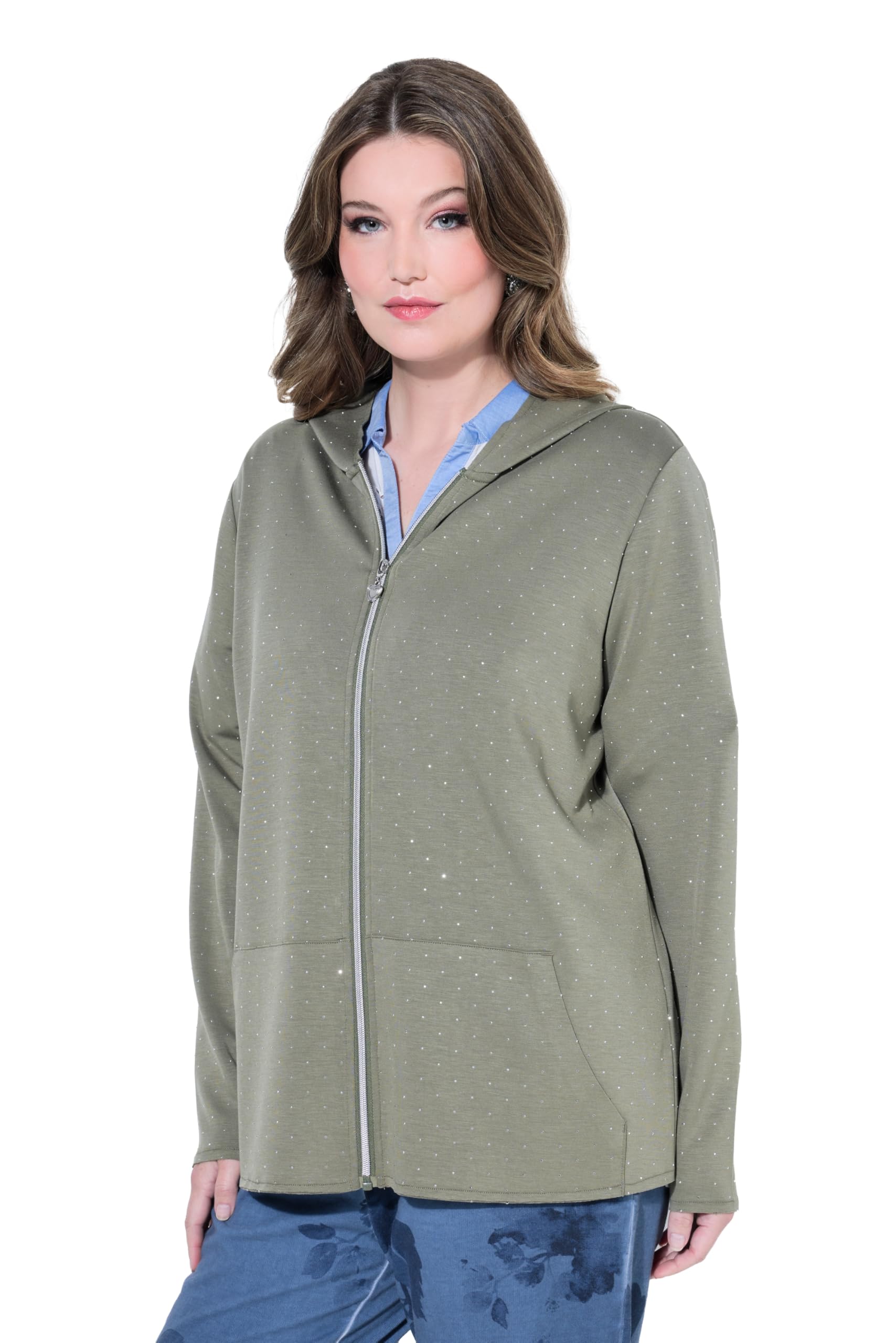 MIAMODA Damen große Größen Übergrößen Plus Size Sweatjacke, Loose Fit, Kapuze, Zipper 848847