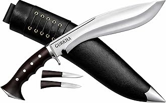 Gurkha Iraqi Kukri Knife Overall 17 IN Blocker & Griper On Handle Authentic Hand-Hammered 11 IN Fixed Blade Carbon Steel Kukri Knives with Sheath & 2 Small Knives - Handmade In Nepal