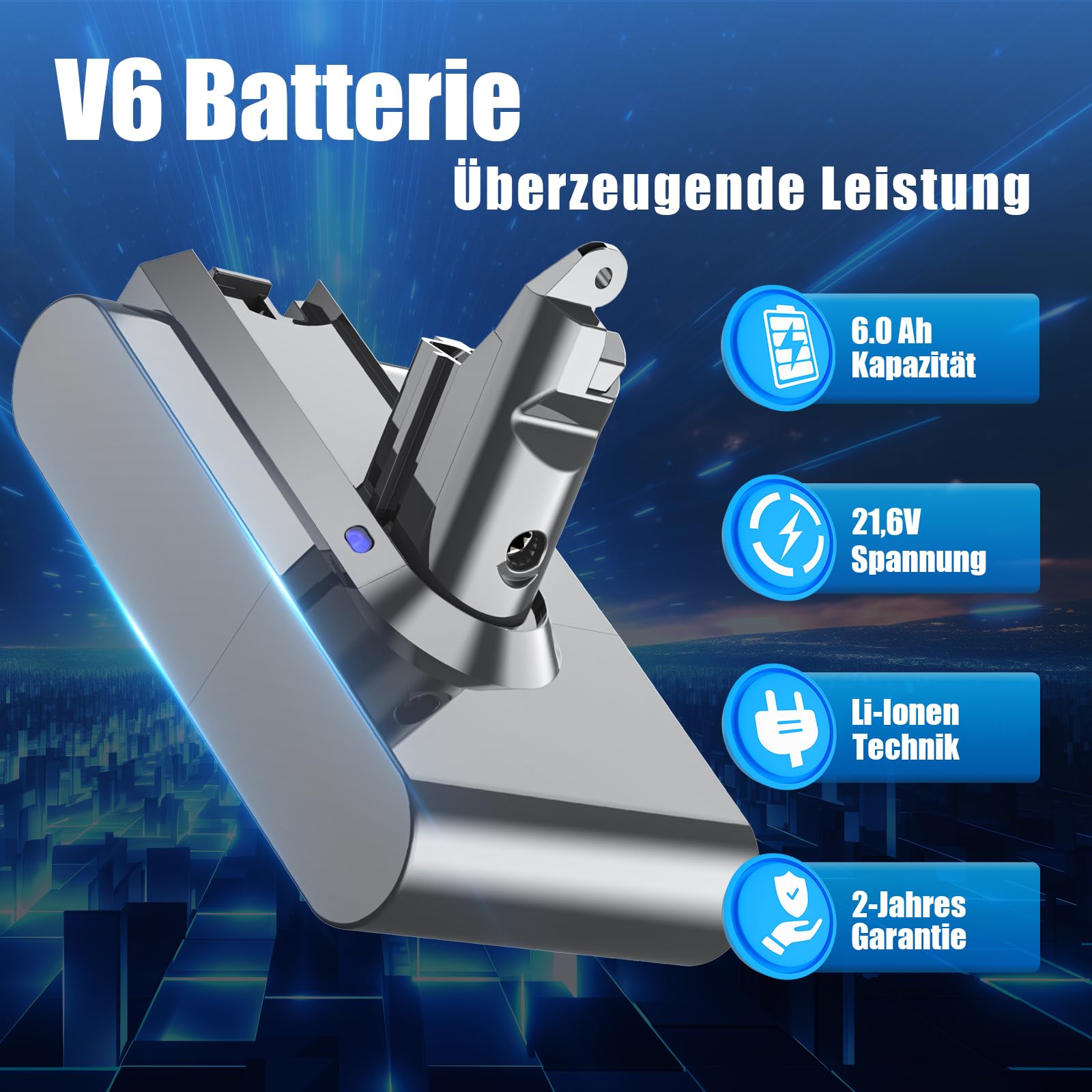 Batería de repuesto para Dyson V6, 6000 mAh/6,0 Ah, compatible con DC62 DC58 DC61 DC59 Animal DC74 DC72 SV03 SV05 SV06 SV07 SV09 aspiradora de mano