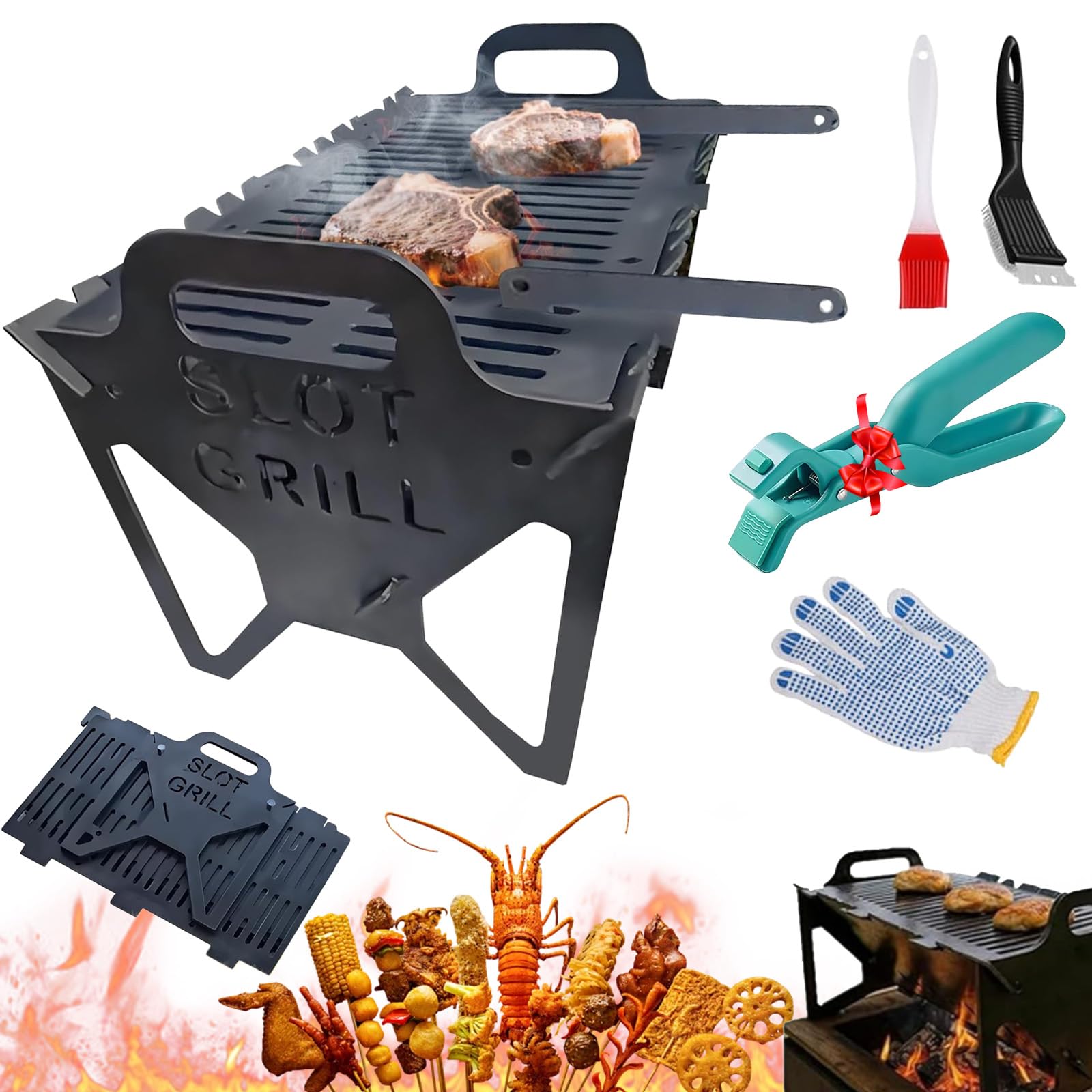 Slot Grill - Collapsible Bbq Grill For Easy Storage Steel, Slot Grill Portable Bbq, Slotgrill Portable Bbqs For Camping, Tabletop Barbecue Fire Pit, Tailgating, Rv, Outdoor Cooking (50CM)