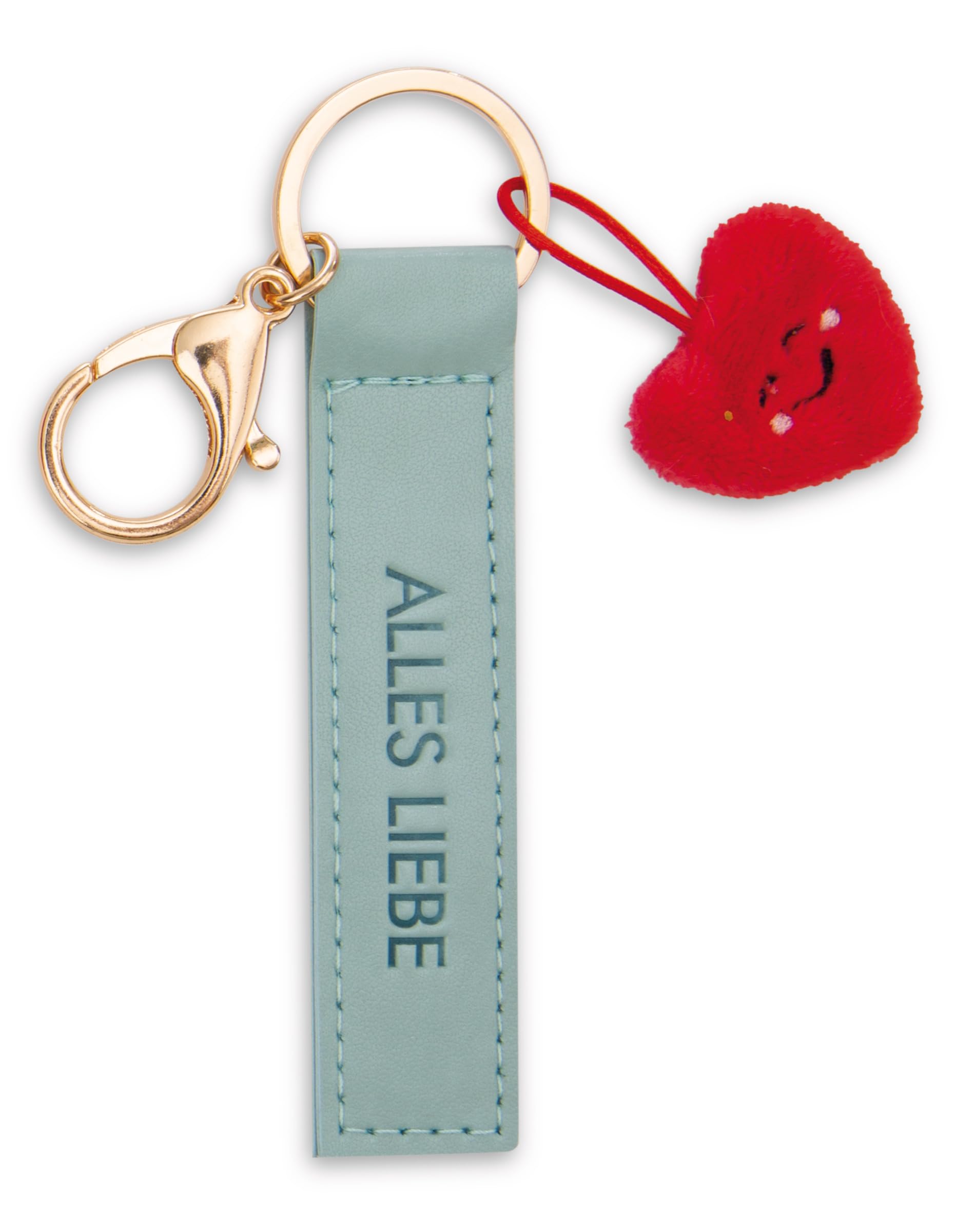Keyring Alles Liebe Faux Leather Band Turquoise 10 cm with Heart