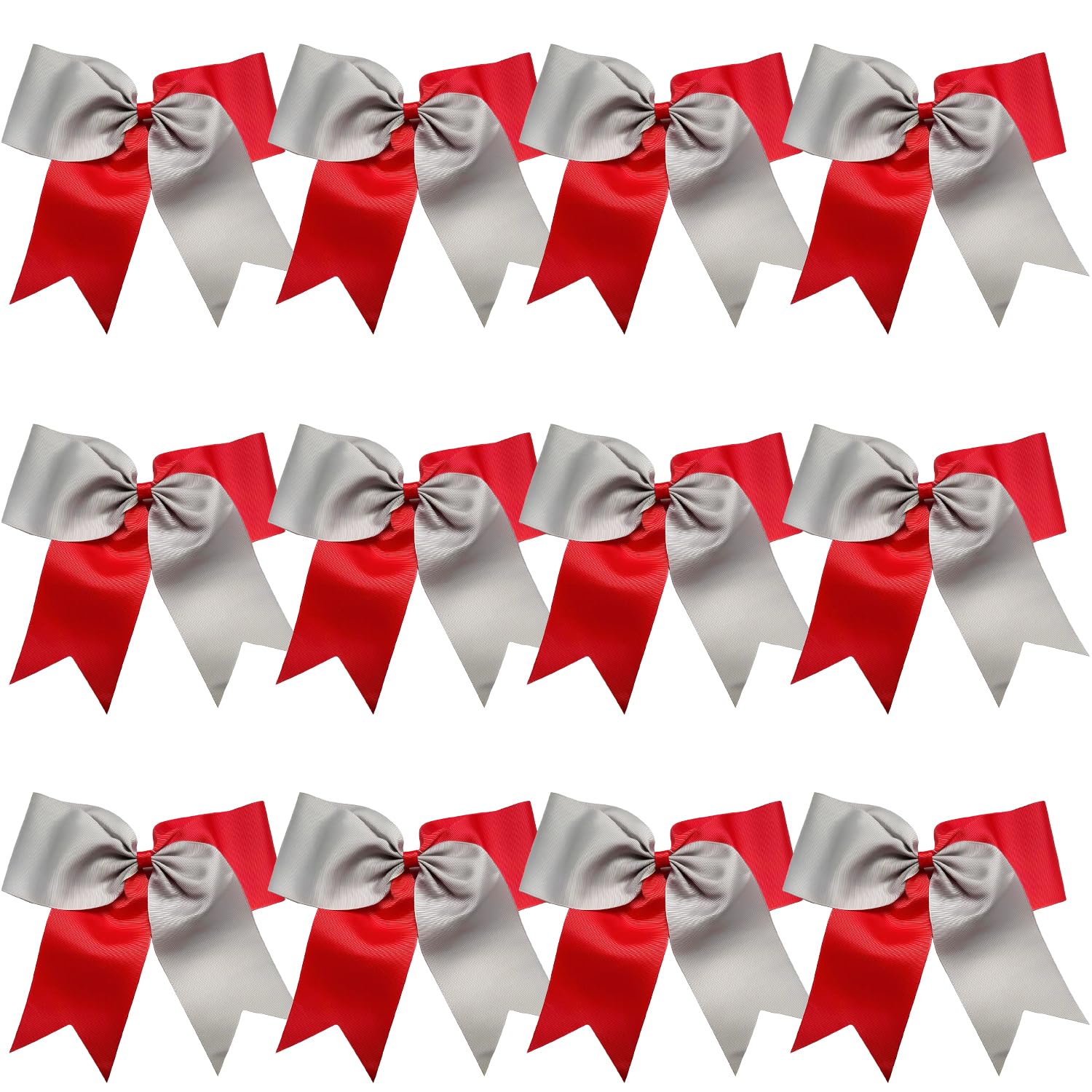 8 Inch 2 Colors Jumbo Cheerleader Bows Ponytail Holder Hair Tie Cheerleading Bows Hair Bow for College (Red/Gray)