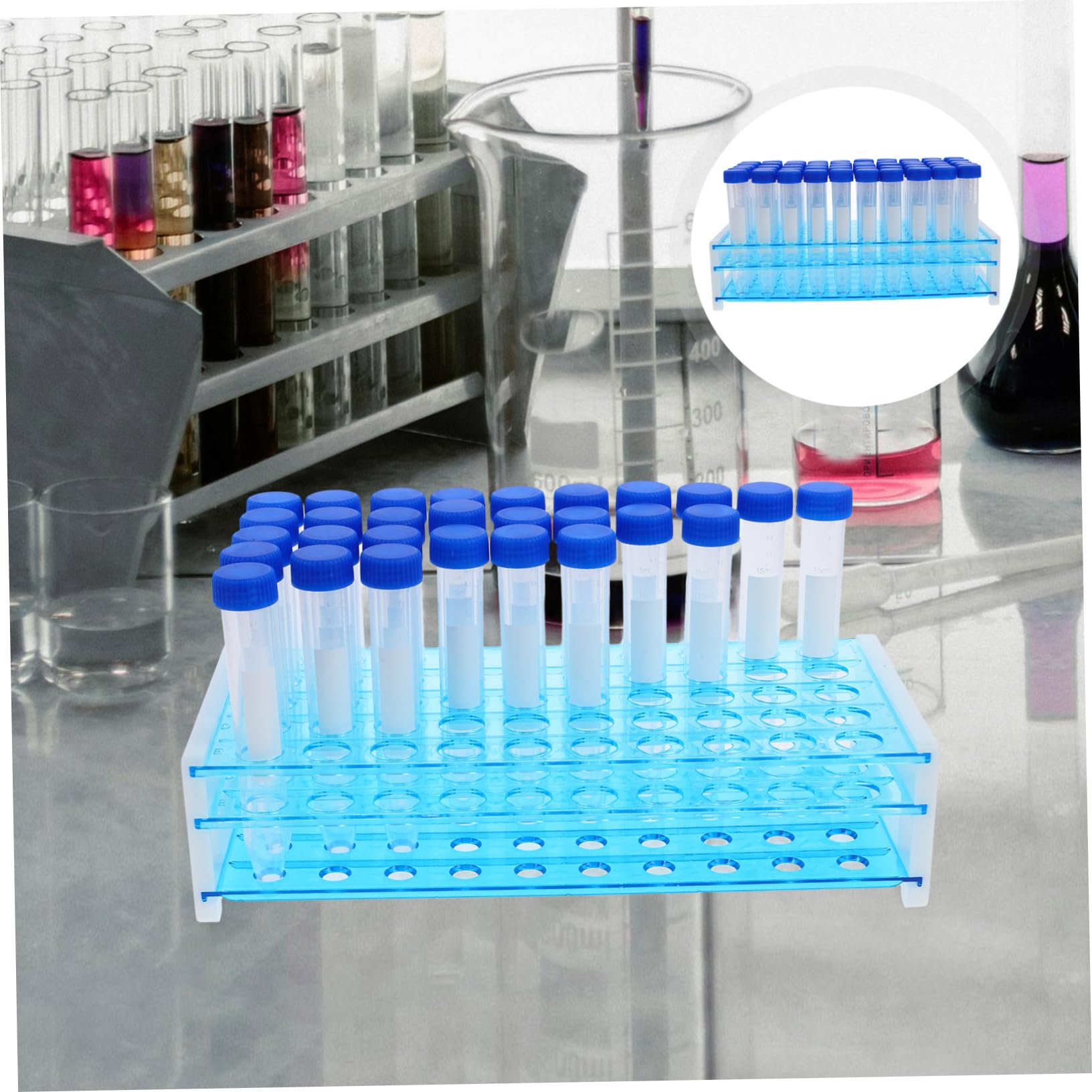 ULTECHNOVO 100pezzi Provette Da Centrifuga in Plastica Scala Graduata Con Supporti Per Provette Tappi Vite Per Chiusura Ermetica e Sfiato Per Test Di Laboratorio e Uso Artigianale