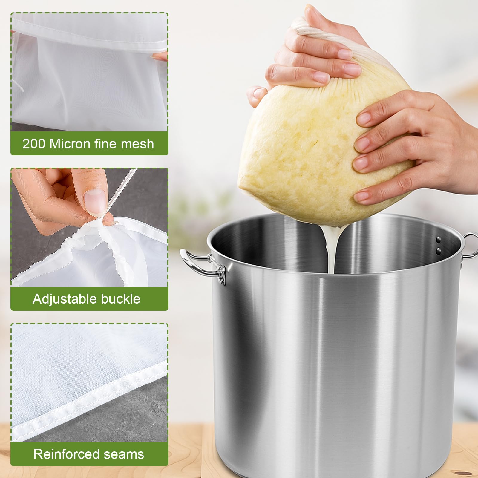 Bolsas de Filtro de Malla Fina 200 Mallas para Leche, Cerveza, Vino, Fruta y Verdura