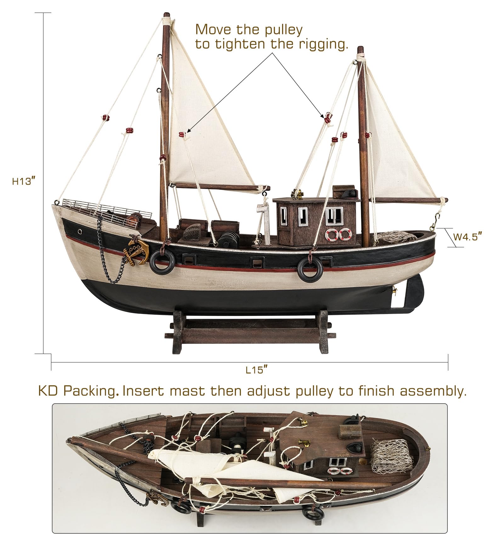 Amazon.co.jp: SAILINGSTORY 木製釣りボートモデル 船 ヨット 装飾 15