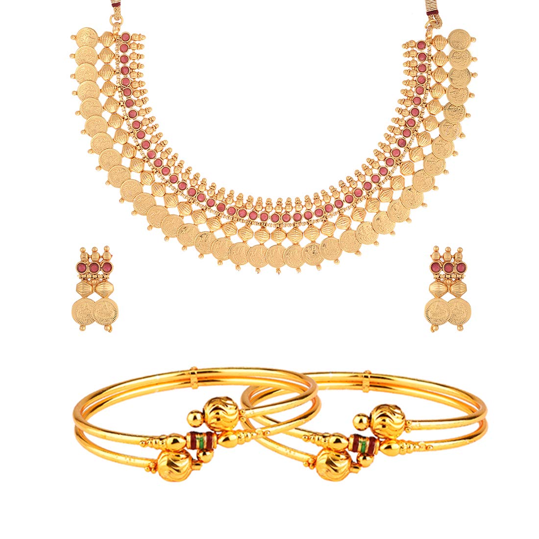 ZENEME Jewellery Set Red Temple Coin Necklace and Hanuman Inspired Bangle Combo With Earring Jewellery Set For Women & Girls (B0759JXV19) Amazon Price History, Amazon Price Tracker