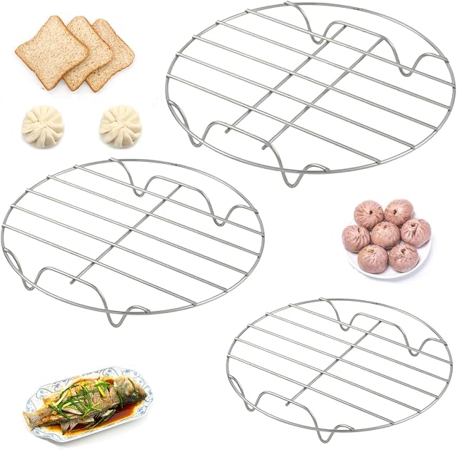 Ytesky Cooling Rack Set of 3 Round Steam Rack Stainless Steel 17/19/21 cm Oven Wire Rack for Baking Cooking Steaming Roasting Oven & Dishwasher Safe (Metal Silver)