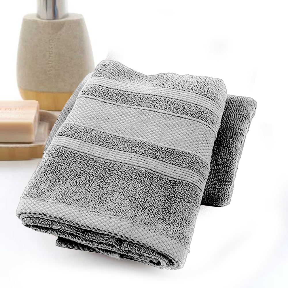 BYFTHome Castle (Grey) Premium Hand Towel (50 x 90 Cm - Set of 2) 100% Cotton Highly Absorbent, Hotel Quality Bath linen with Diamond Dobby 550 Gsm