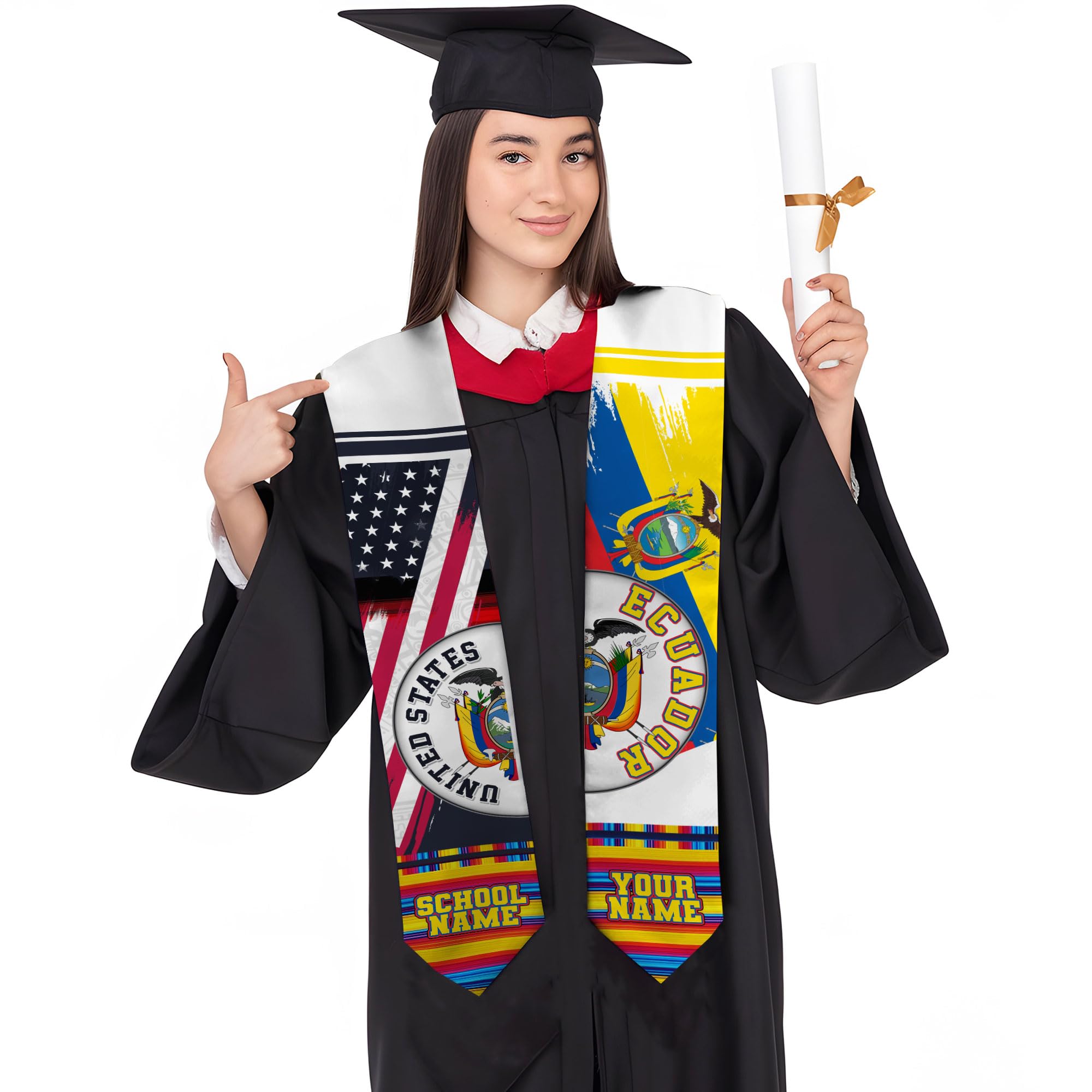 MonkeyVan Custom Ecuador Graduation Sash, Ecuadorians American Flag Graduation Stole 2025, Ecuador Flag Pride Graduation Sash Ecad 6