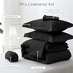 JOLLYVOGUE Ensemble de confort de taille King noir - Ensemble de literie ultra-soft pour la chaleur toute saison - Lit dans un sac 7 Pièces avec feuilles, oreillers & Shams