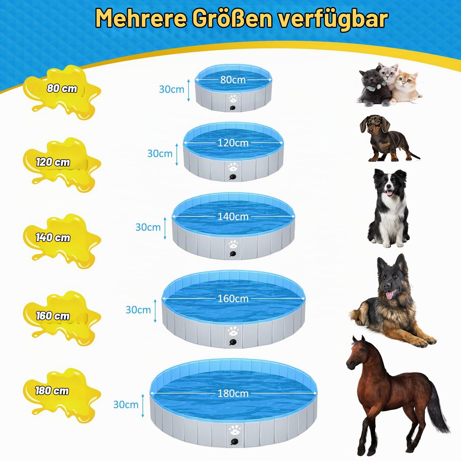 Pmgud Hundepool faltbar mit rutschfestem Boden und 5mm PVC