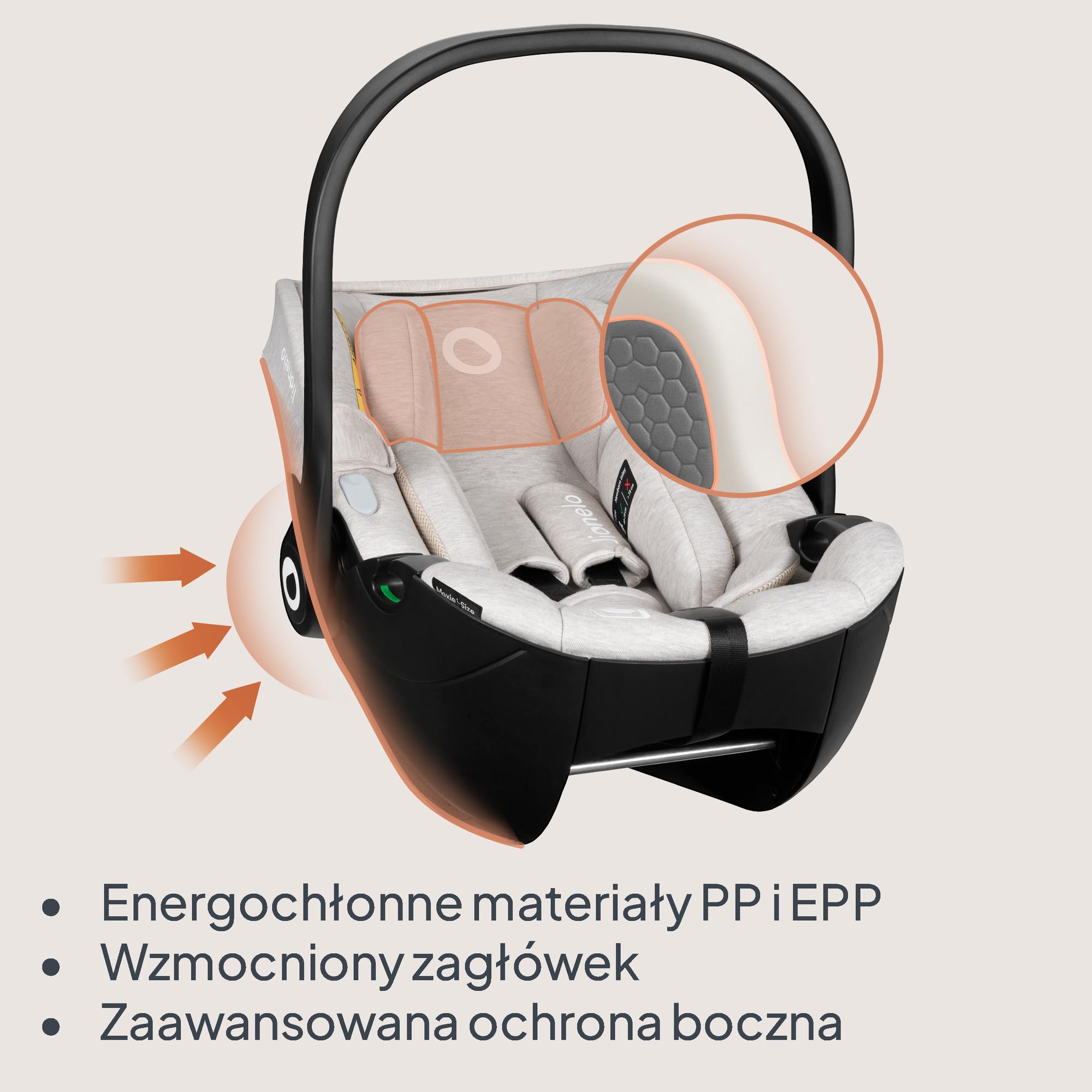 Lionelo Moxie i-Size fotelik dziecięcy 40-87 cm, fotelik dziecięcy grupa 0+, do kierunku wstecznego, zagłówek regulowany, osłona boczna, i-Size R129.