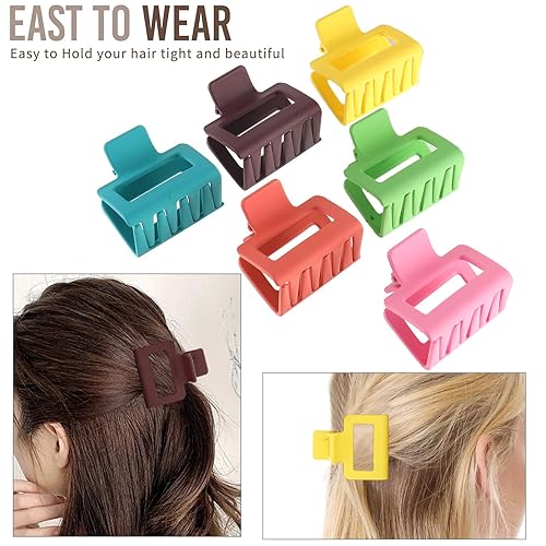 Miniatura 7 de Paquete de 12 pinzas para el cabello cuadradas coloridas y modernas, pinzas rectangulares neutrales grandes y grandes, antideslizantes, mate,