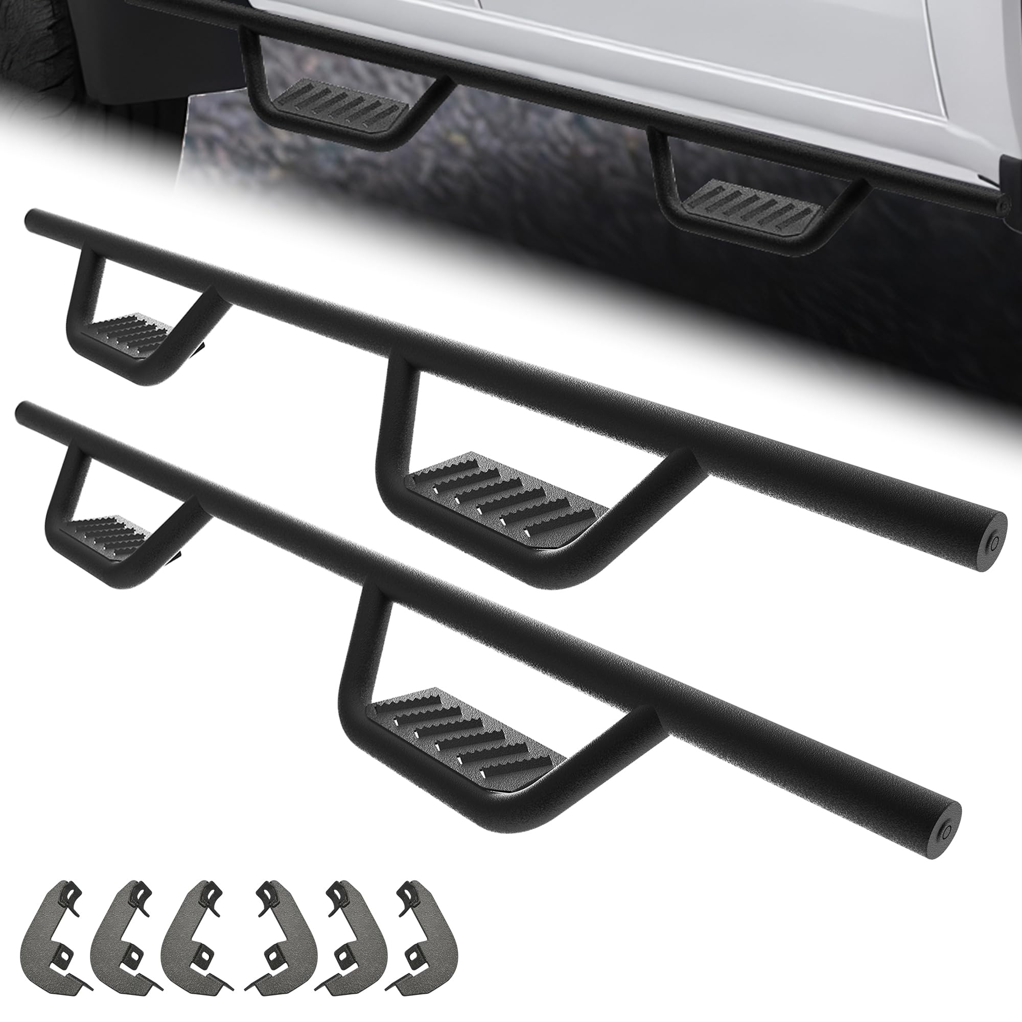 TIEZFUL 4.7 Inch Running Boards Compatible with 2019-2025 Chevy Silverado/GMC Sierra 1500 Crew Cab & 2020-2025 Silverado/GMC Sierra 2500 3500 Crew Cab, Step Bars Drop Down Side Steps Nerf Bars