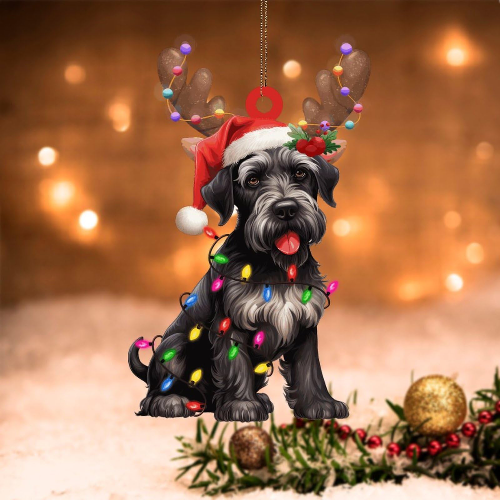 Giant Schnauzer Ornaments for Christmas Tree Giant Schnauzer Dog Lanterns Christmas Antlers Christmas Acrylic Xmas Tree Keepsake Double-Sided Print 2D Christmas Decoration 4in