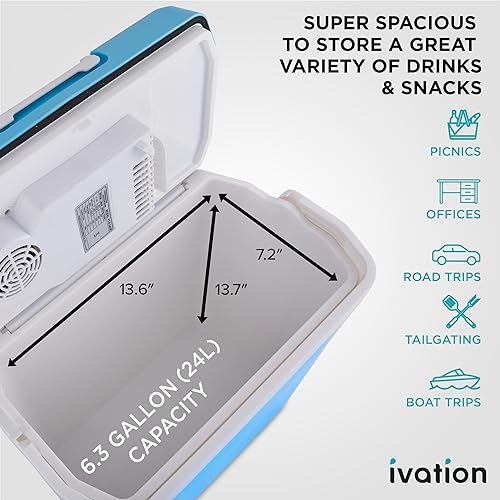 Miniatura 3 de Ivation Enfriador y calentador eléctrico con asa  Refrigerador termoeléctrico portátil de 24 L para vehículos y camiones  Cable de alimentación