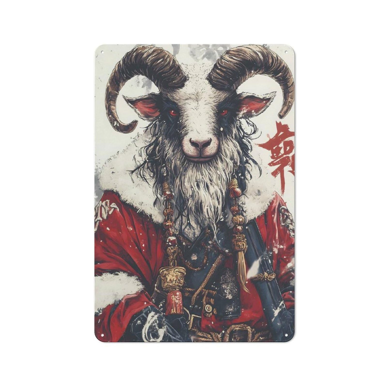 Junmoney Goat Santa Claus Painting Tin Wall Plaque 30X20cm With For Living Room Or Hallway, A Decorative Christmas Gift For Hallway Decor Fans