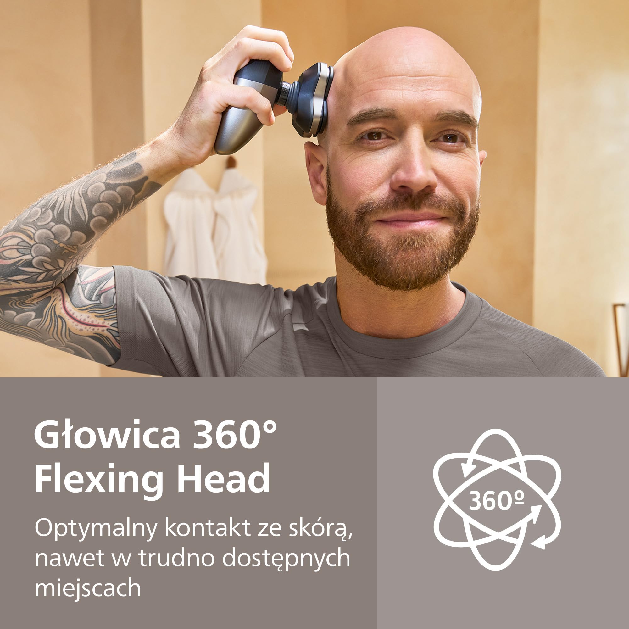 Philips Head Shaver Pro 9000 – golarka do głowy, głowica 360° Flexing Head i ostrza ComfortCut zapewniają dokładne golenie i są delikatne dla skóry, idealny prezent, model HS9980/15