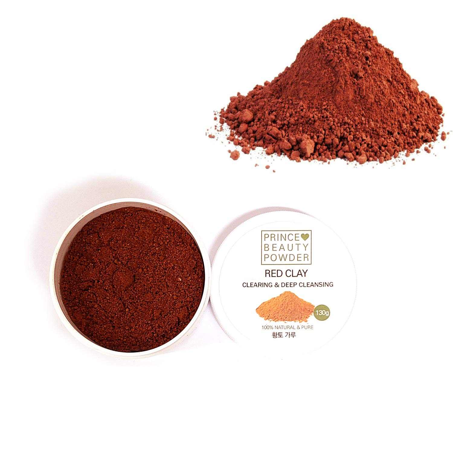 [Korean Herbal Beauty Powder] Prince Natural Beauty RED CLAY Powder for facial mask (4.58oz / 130g) with 100% Cotton Facial Gauze Mask (10 sheets) 황토 팩 가루
