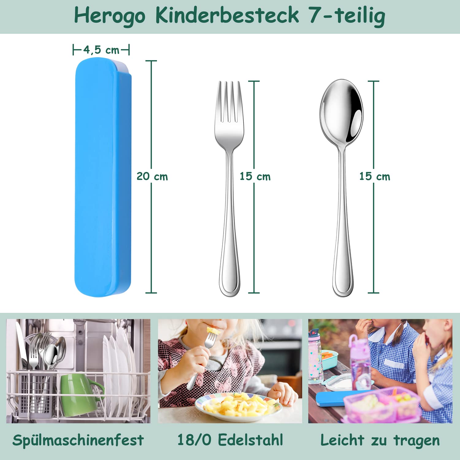 Set 7 Posate Bambini Herogo - Acciaio Inox Con Custodia - Foto 4