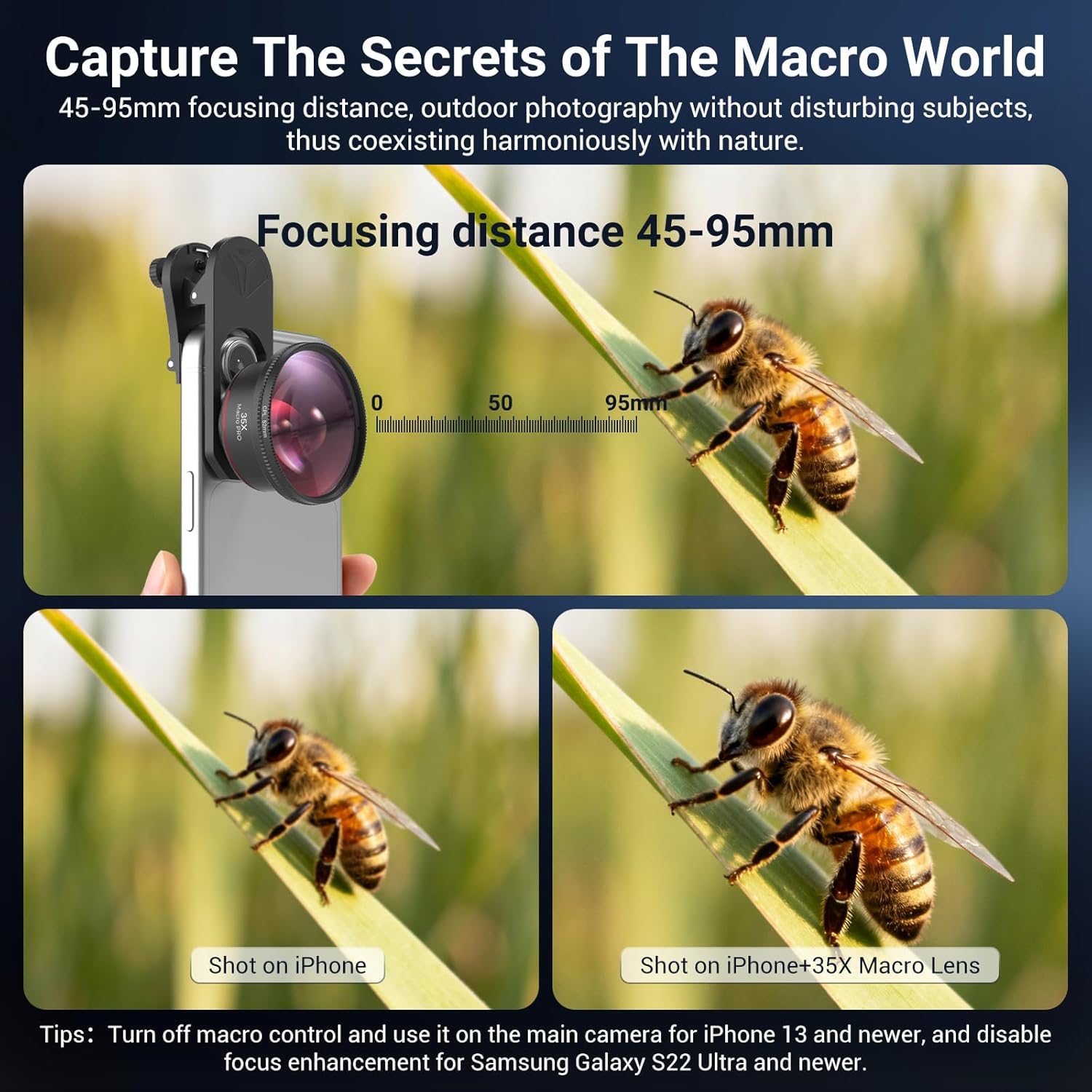 Kit d'objectif macro 35X pour smartphone, téléphone et appareil photo avec