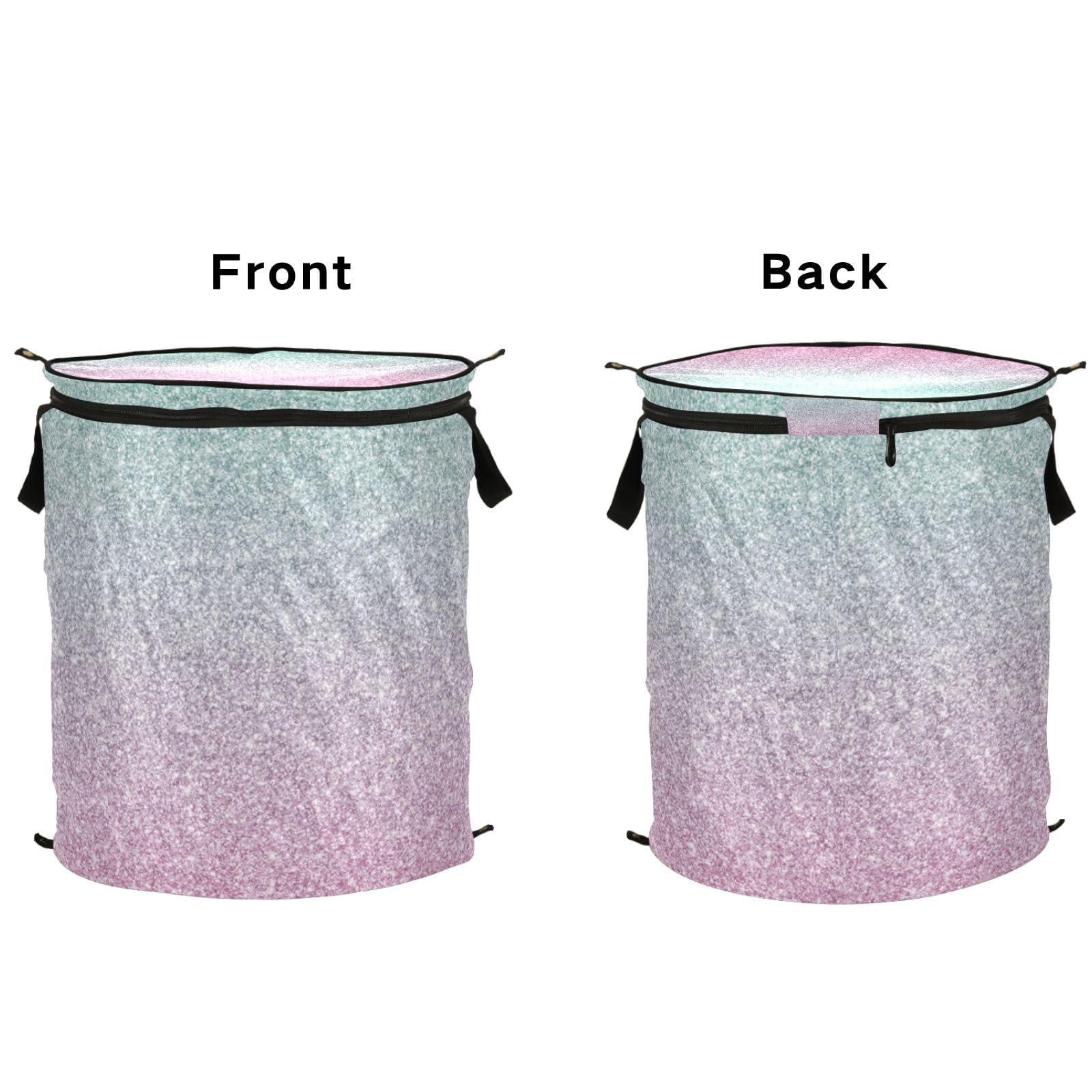Turquoise Pink Glitter Collapsible Laundry Hamper Foldable Clothes Hamper for Storage, Home, Dorm, Travel, Storage Organizer