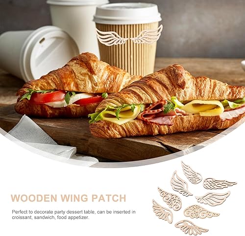 Miniatura 4 de PRETYZOOM 80 piezas de madera de grafiti con corte de alas, piezas de madera de madera para manualidades, decoración de adornos para niños y niños