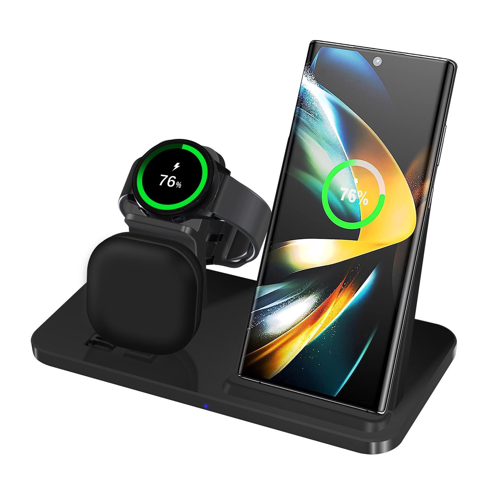 Caricabatterie wireless 3 in 1, stazione di ricarica wireless veloce da 15 W, supporto per Samsung Galaxy S25/S24/S23/S22/S21/S20/S10/S9, Note 20/10, Galaxy Buds Pro/Live, Galaxy Watch7/6/5 Pro/5/4/3
