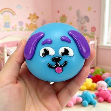Face Squishy Stress Balls - Curiosities Dog Face Swap Squishy Soft Moldable Cute Slow Rise Relaxing Sensory Fidget Relief Anxiety Stress Fun Desk Accessory for Adults (Blue)