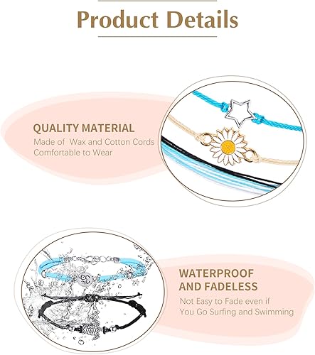 Miniatura 3 de Hicarer 21 pulseras de olas surfistas ajustables e impermeables hechas a mano para la amistad, joyería para mujer