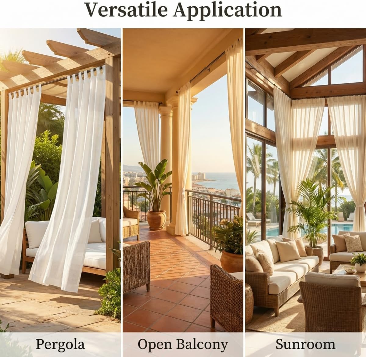 Outdoor Curtains Waterproof, 2 Panels Pergola Curtains, Outdoor Sheer Curtains for Patio Waterproof, Gazebo Curtains, Outdoor Curtains for Garden Patio Gazebo,Leinen,132x274cm