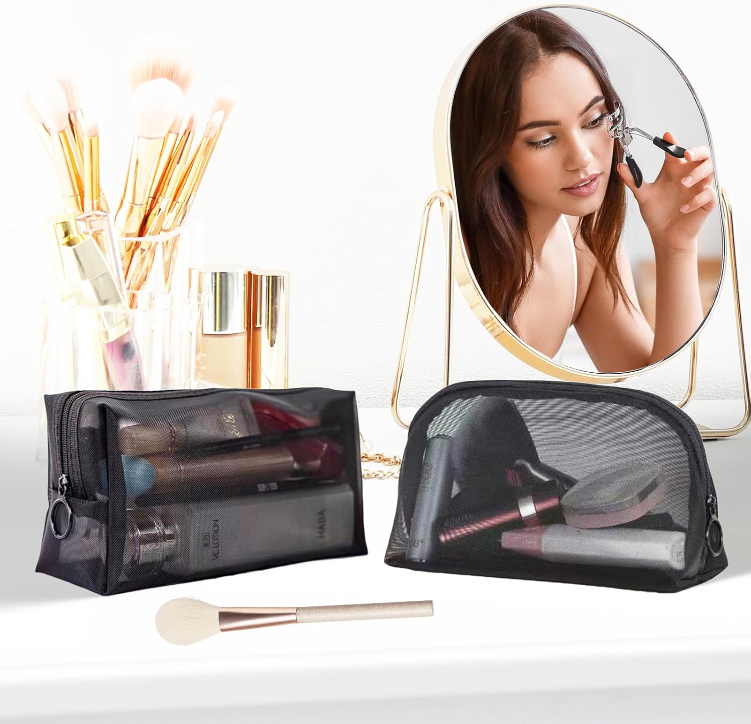 8 Pieces Mesh Makeup Bag Set,Cosmetic Bags Make up pouch,Portable Clear Travel Toiletry Makeup Kit Bag Organizer Mesh Zipper Pouch Purse Beauty Storage Bags for Home Office Travel Accessories(Black)