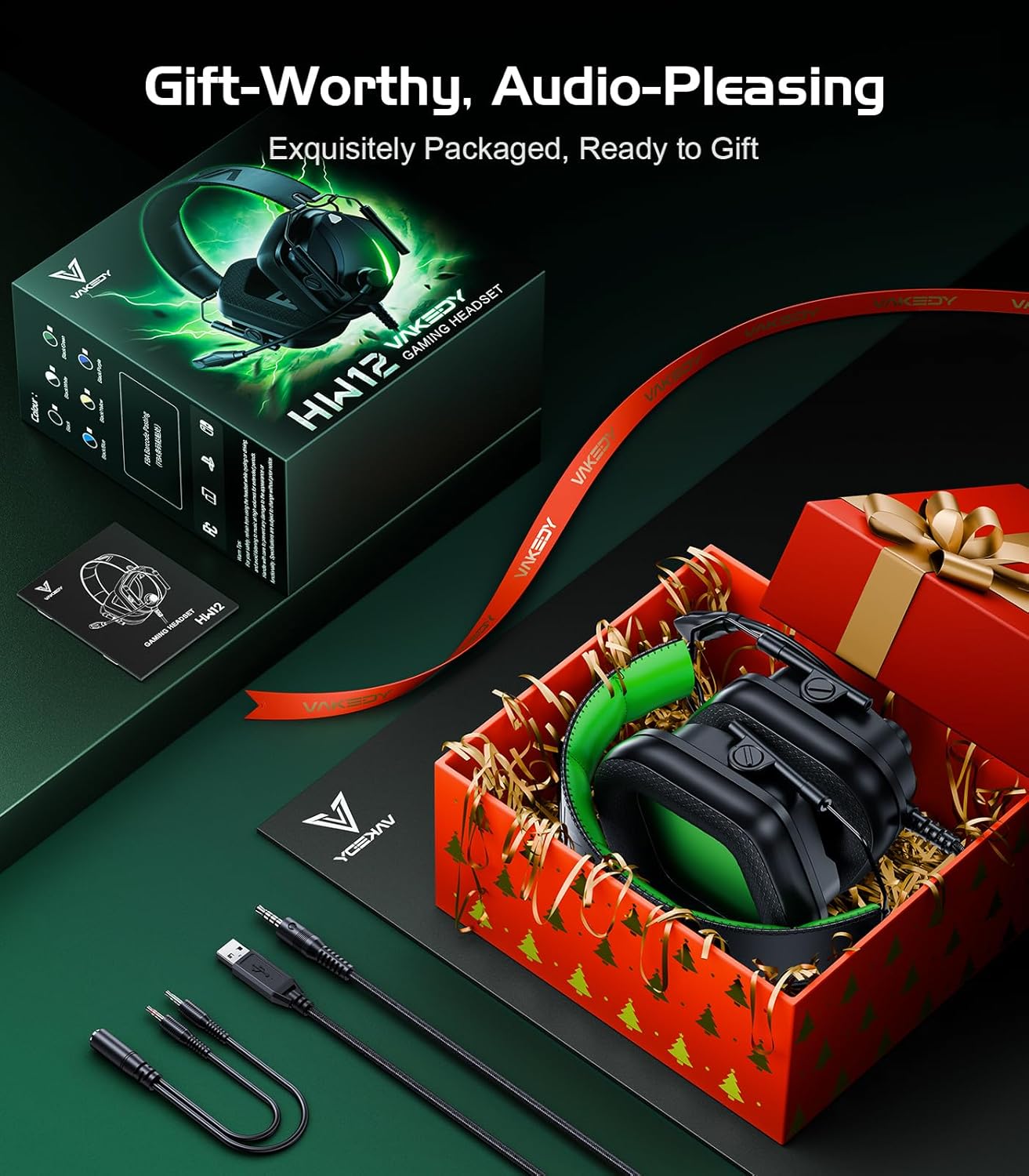 Gaming Headset for, PS4,Switch,PC,PS5 with RGB Light, Computer Headset with Mic (Black/Green)