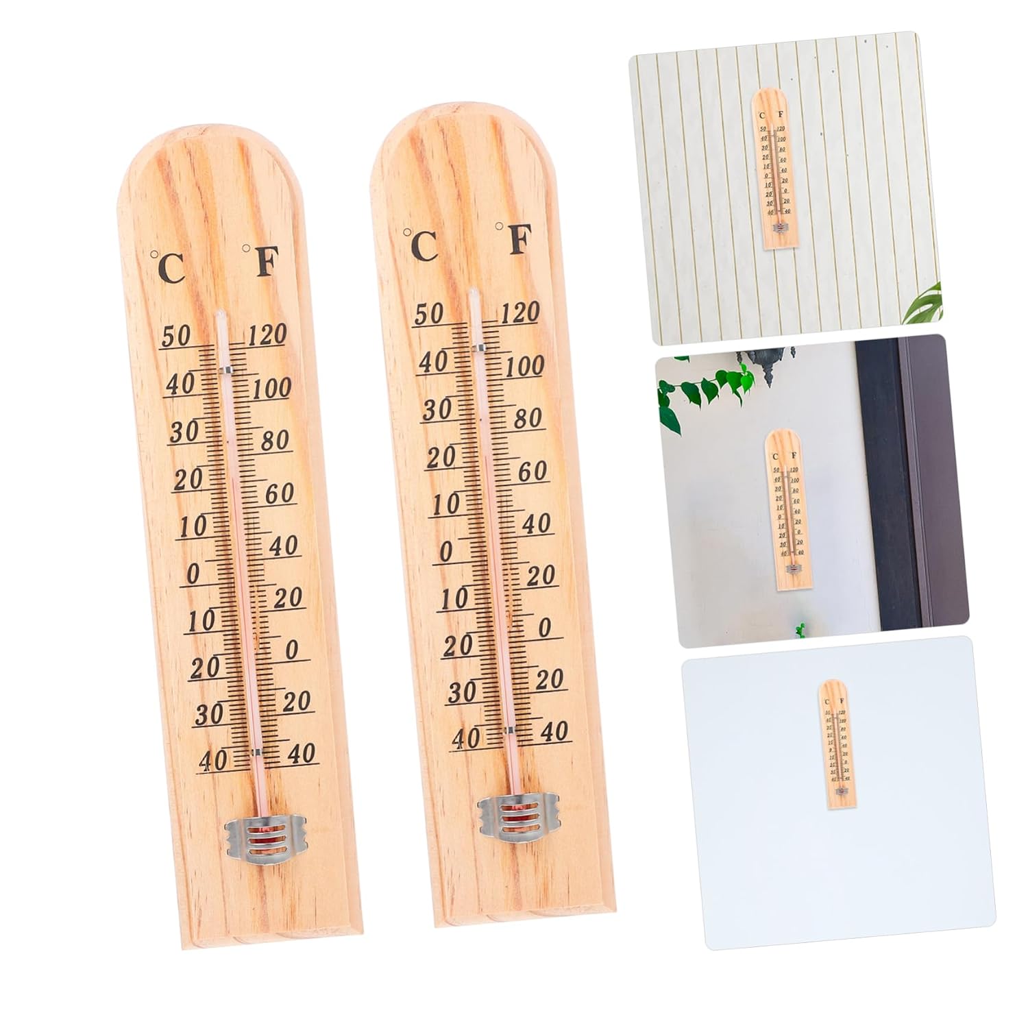 Wooden Thermometer 2pcs High Precision Portable Gauge for Garden Outdoor