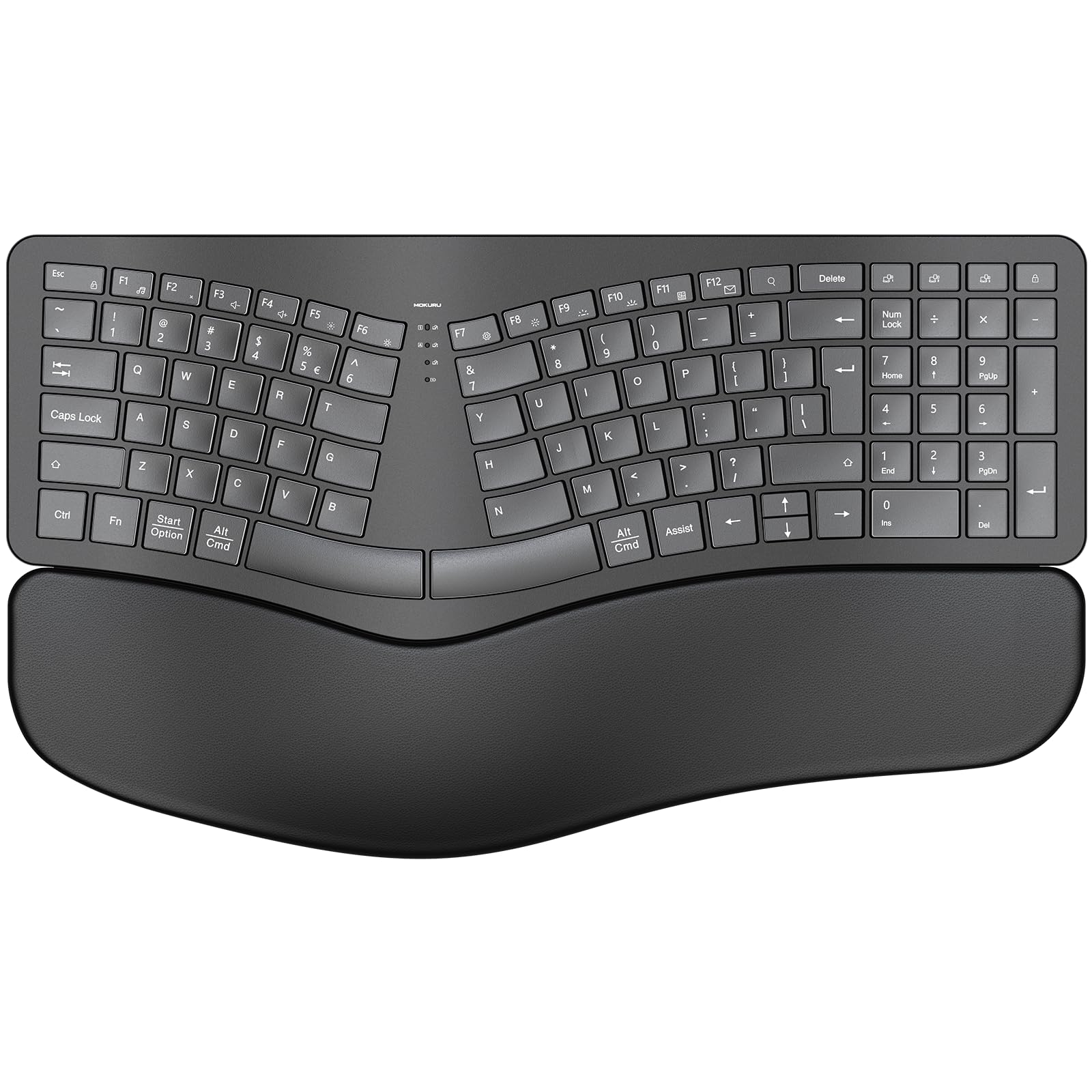 MOKURU Tastiera ergonomica senza fili, tastiera divisa con poggiapolsi, tastiera per computer BT 2,4 G, compatibile con Windows, Mac OS, PC/laptop (nero)