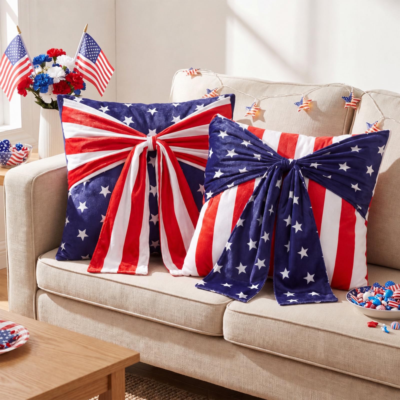 Photo 1 of ***SEE NOTES FOR DETAILS***
Peryiter 2 Pack 4th of July Bow Pillow Covers 18'' x 18'' 250 Patriotic Red White Blue 250th 3D Bow Pillow Case Anniversary USA Decoration America Stars Pillows for Independence Day Bedroom Sofa Couch