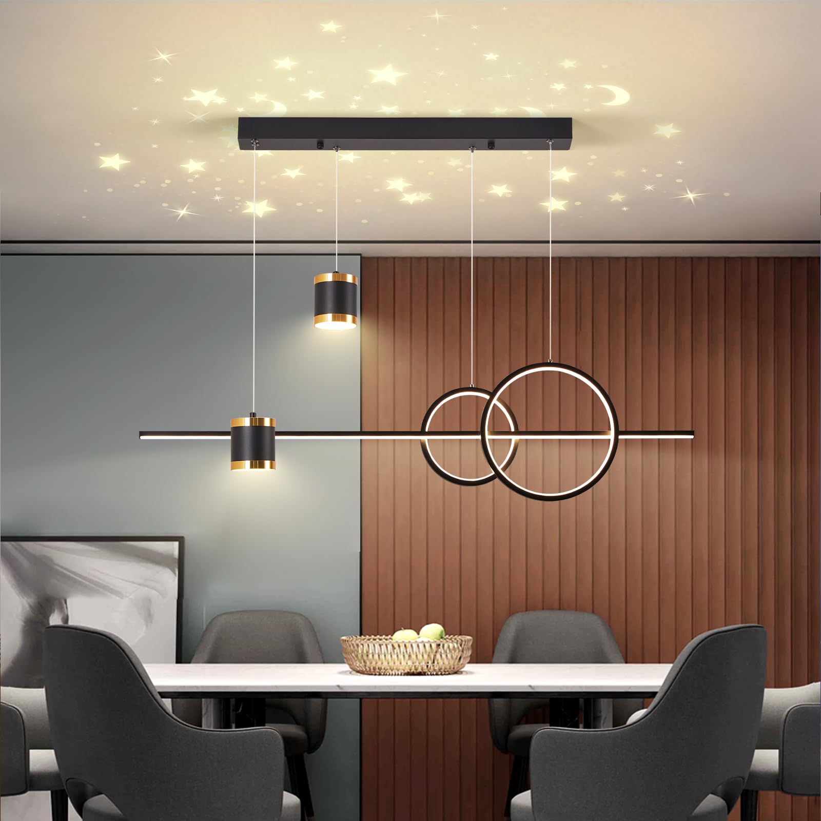 Moderne Suspension Luminaire LED Table à Manger, Dimmable Suspension Luminaire avec Télécommande/APP, L100CM Lustre Linéaire Design pour Salle à Manger Salon, Noir