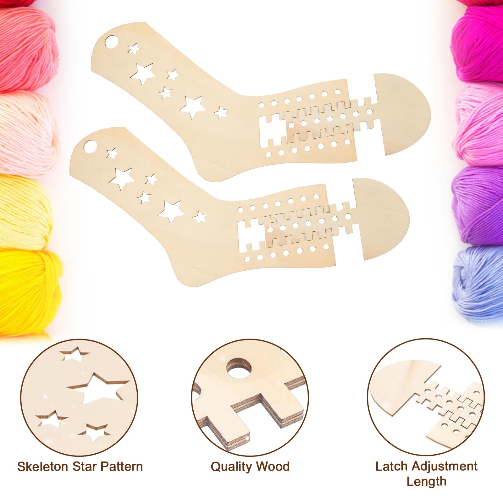 Jojofuny 4 Stück Verstellbare Sockenblocker Aus Holz - DIY Sockenspanner Für Strickprojekte