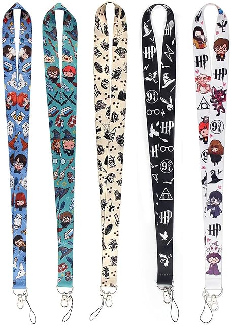 5 Pieces Lanyards for Neck, Lanyard Neck Strap, Magic School Theme Cartoon Lanyard, Harry Potter Lanyard, Key Chain, Key Lanyard, for ID Badge Holder, Keys, Camera, Mobile Phone