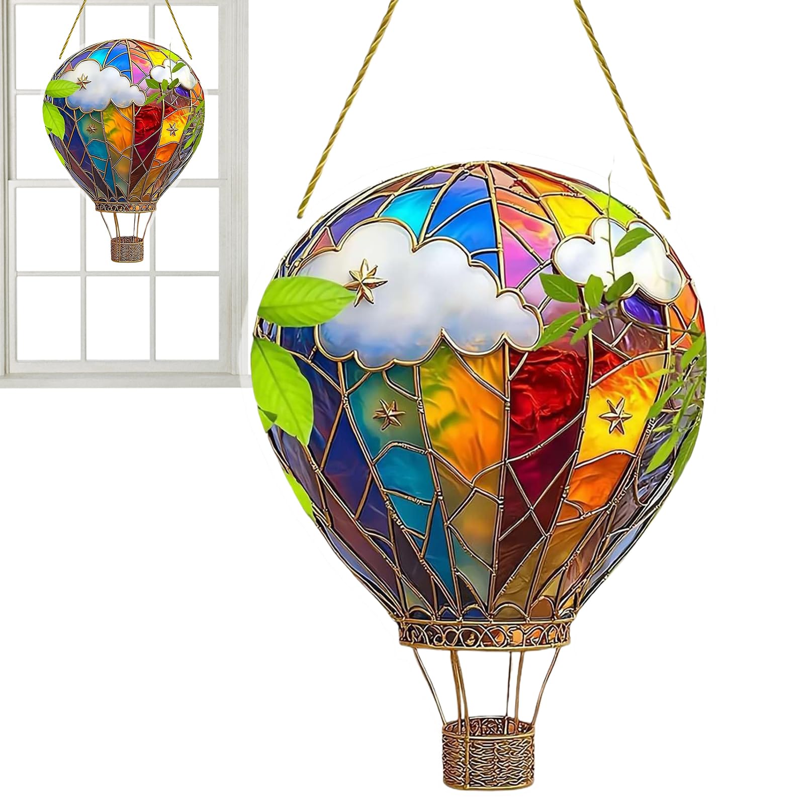 Hot Air Balloon Solar Garden Decor,Hot Air Balloon Stained Sun Catcher,Hanging Acrylic Ornament,Multicoloured Effect Flaming Garden Decoration Colorful Lawn Lantern for Yard Porch Patio Home