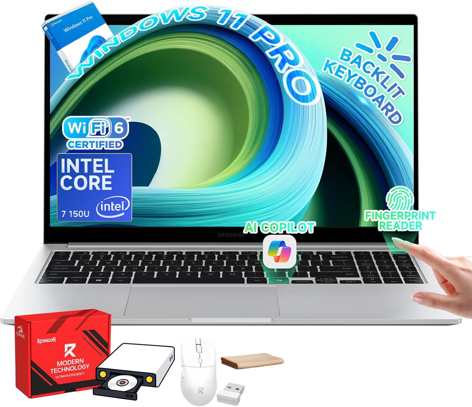 Samsung Galaxy Book4 Business Laptop – 15.6 FHD Display, Intel 10-Core 7 150U, 16GB RAM, 1TB SSD, Backlit Keyboard, Fingerprint, Copilot AI PC, Windows 11 Pro, w/Accessories