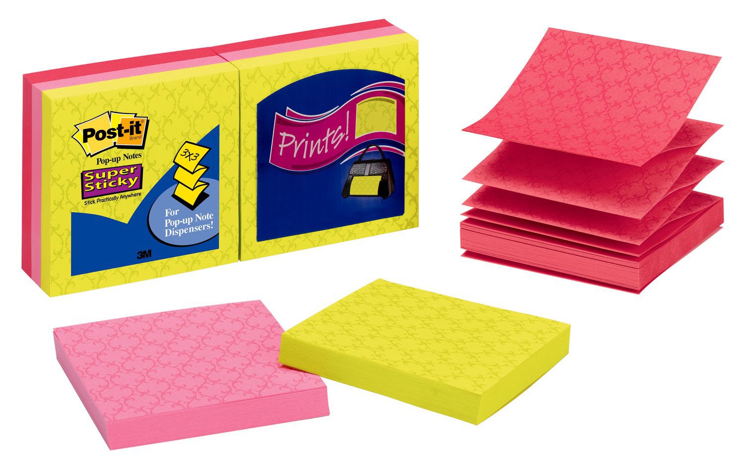 Post-it Super Sticky Printed Pop-Up Notes, 3 x 3-Inches, Assorted Colors, 6 Pads/Pack (R330-6SP)