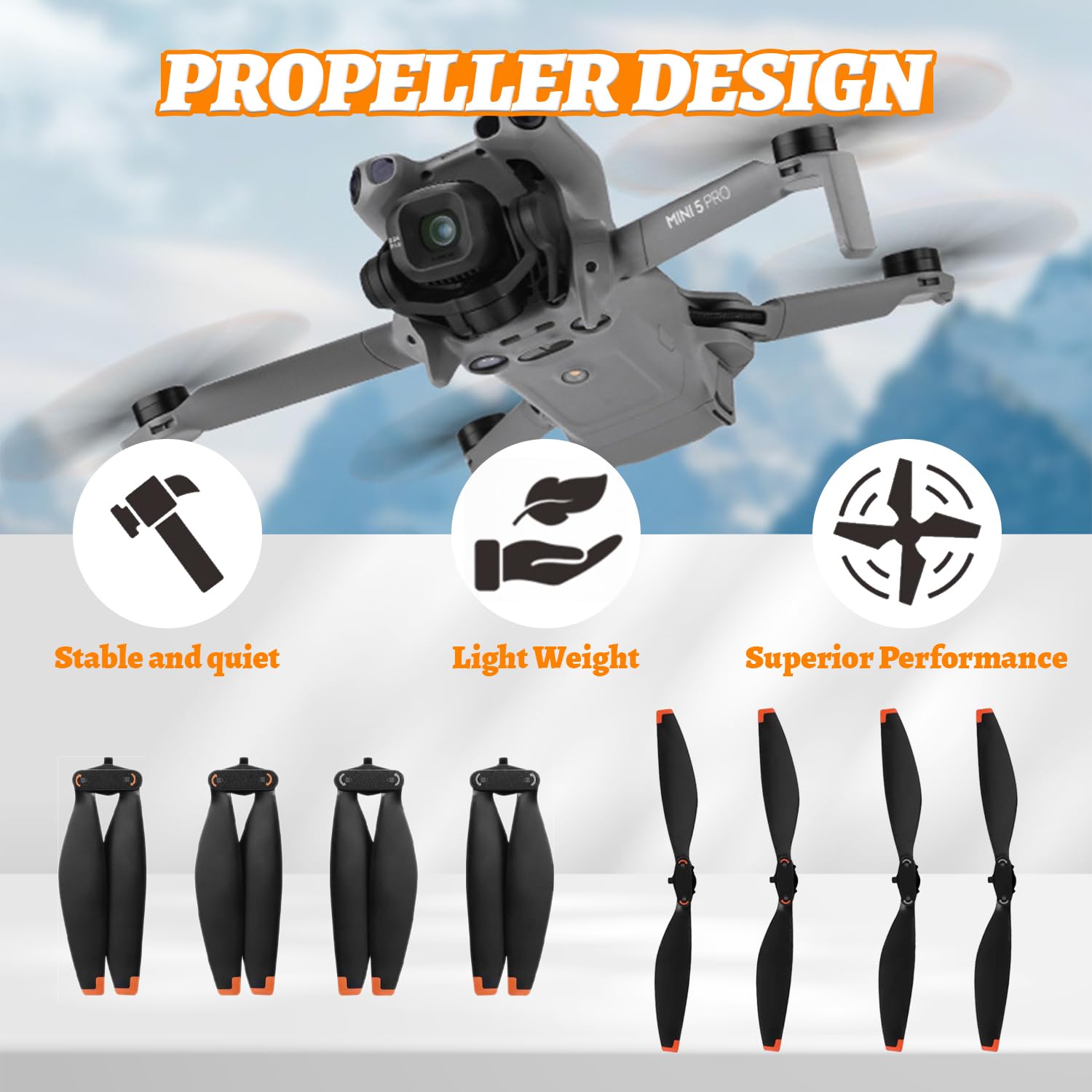 8Pezzi Eliche per DJI Mini 5 Pro Drone, Basso Rumore & Stabile Eliche, Drone Eliche di Ricambio