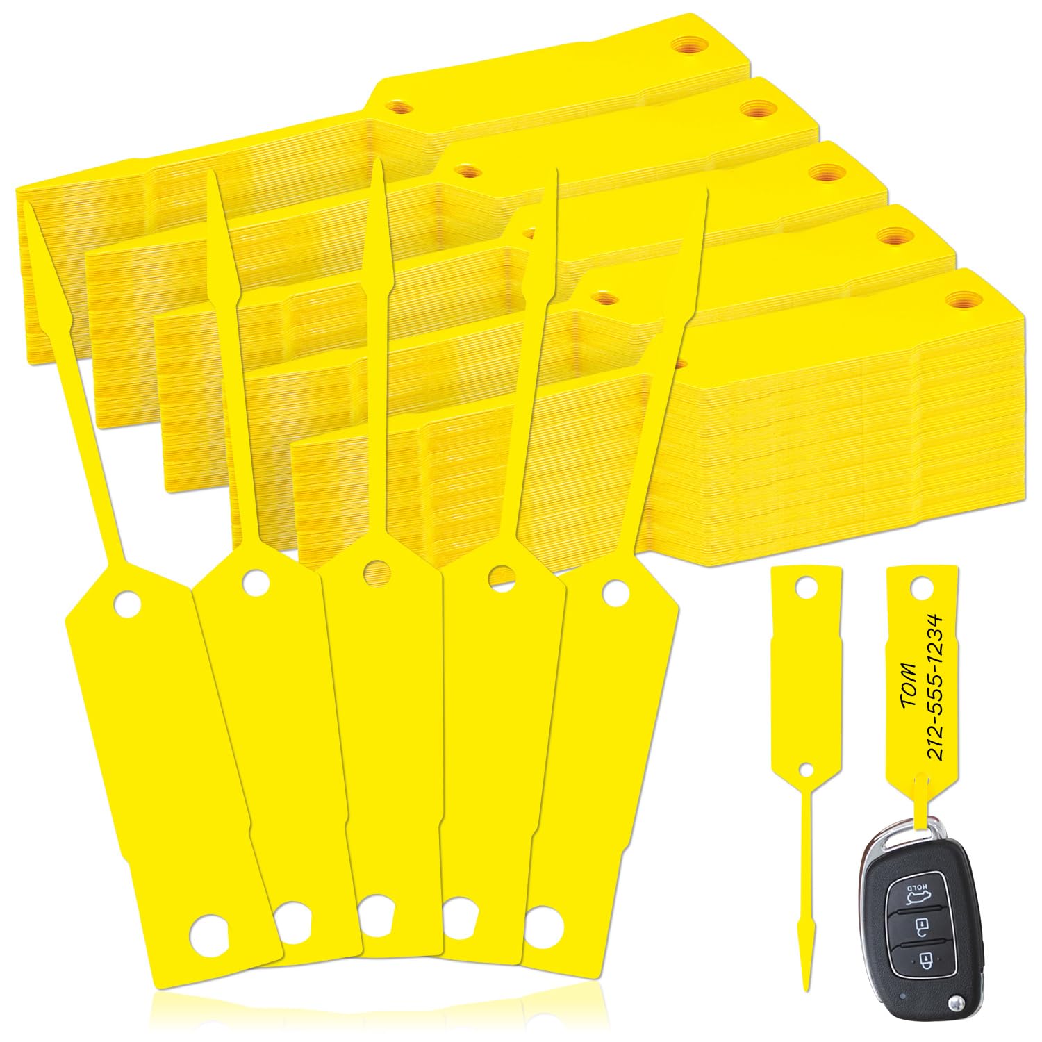 1200 etiquetas de plástico para llaves de coche, autobloqueo, color amarillo | Etiquetas de anillo de llaves autobloqueables para proveedores de tiendas de automóviles de oficina (4.5 x 0.7 pulgadas)