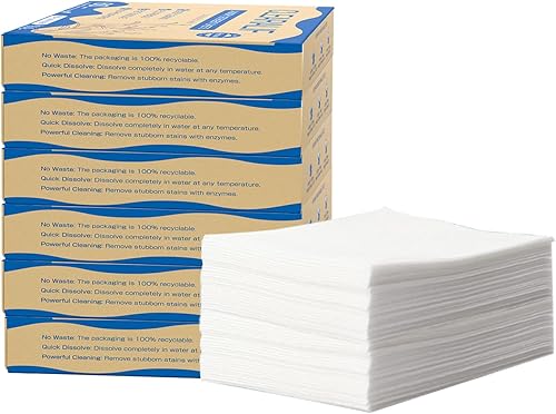 Paquete de 6 hojas de detergente para ropa de hasta 360 cargas, lino fresco, ideal para viajes, apartamentos, dormitorios, sin plástico, sostenible,