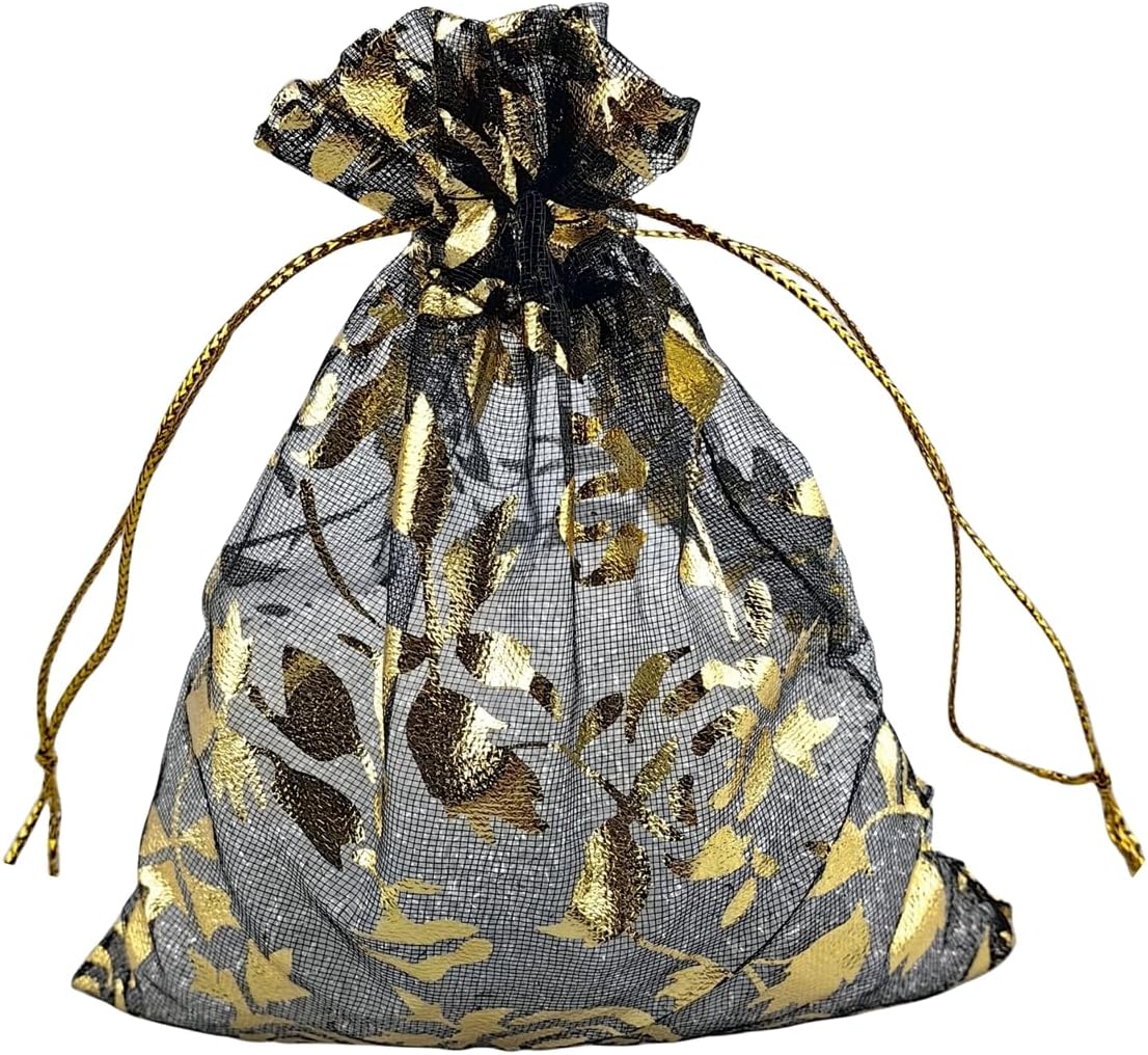 100 Pack 3.5 x 4.7 Inch Organza Jewelry Gift Pouch B921, Black Flower