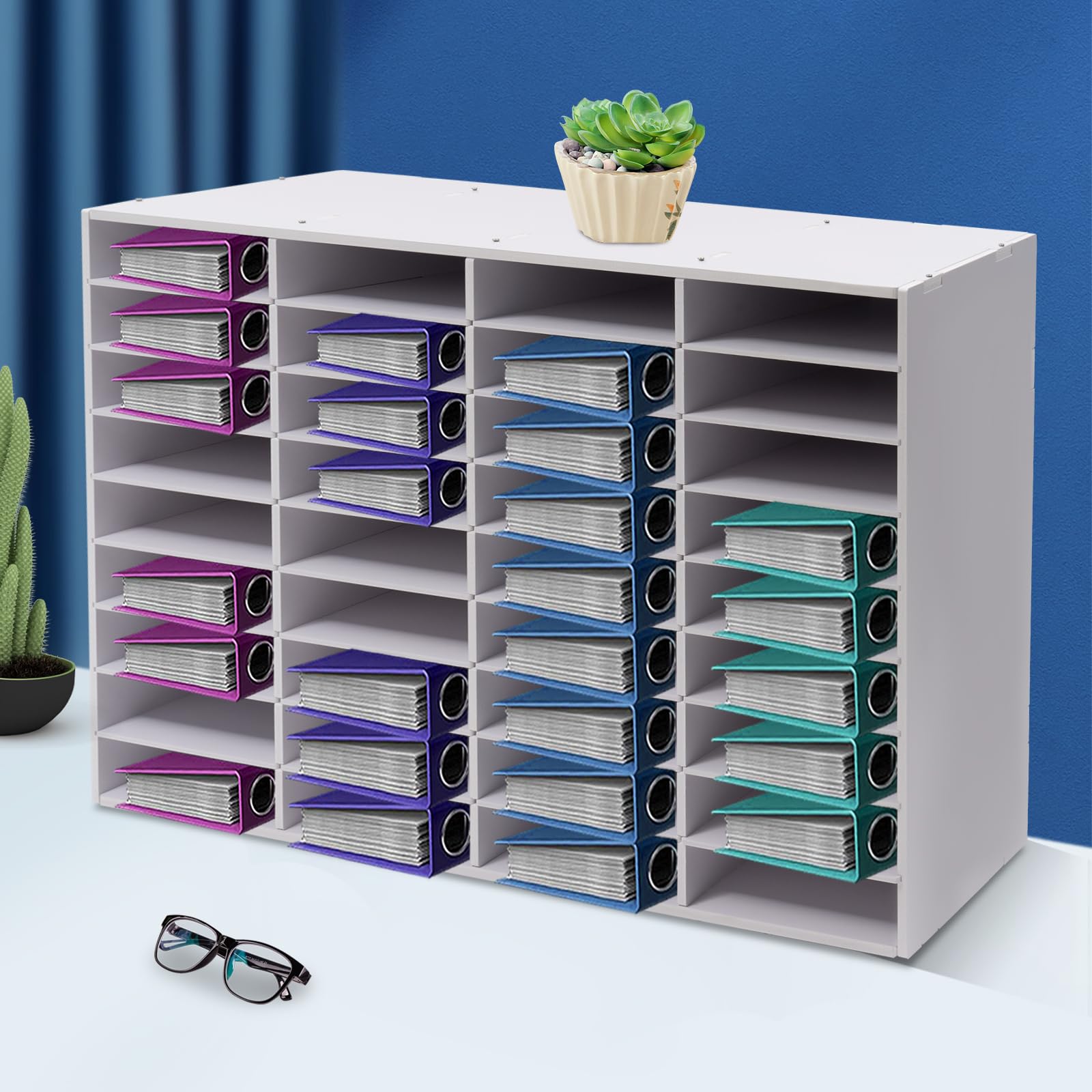 Schreibtisch Organizer, Stapelbar Briefablage 24/36 Fächer Organisation Ablagesystem A4 Papierablage Ablagefächer Desktop-Aktenhalter Dokumentenlager für Hause, Büro, Schule (Weiß, 36 fächer)